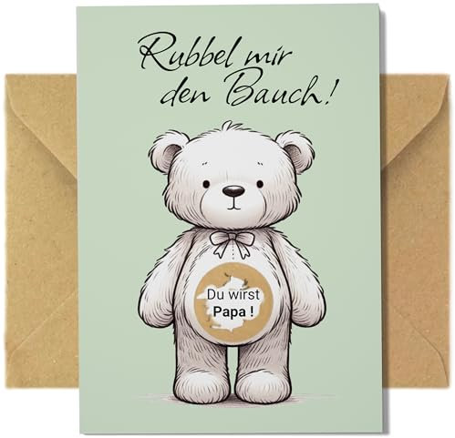 Du wirst Papa - Rubbelkarten zum Schwangerschaft Verkünden | Set mit Kraftpapier Umschlag, fertig mit goldenem Kratzfilm für Baby Ankündigung