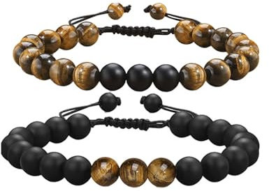 Wycian Partnerarmband 2er Set, Herren Armband Tigerauge Perlen Kristall Schwarz Braun „An Meinen Tollen Freund“ 30cmx8mm Naturstein für Abschlussball