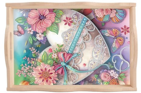 DCIDBEI DIY Diamond Painting Tablett Serviertablett 30x20cm Malen nach Zahlen Servierplatte mit Griffen Tablett Servierplatte Rechteckig Küchentablett Servierplatte für Frühstück Tee Couchtisch Herz