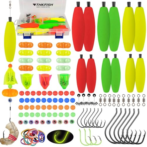 THKFISH Wallervorrichtungs Set, Zubehör für Wels, Wels Wallervorrichtungen, 127 Teile Wels Vorfachzubehör, Schwimmer Angelvorfächer, Wels Ausrüstungsbox mit Eva Angelposen, Rasseln, Haken, Wirbel