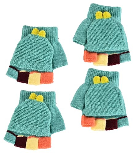 2 Piezas Guantes Sin Dedos para Niños, Guantes de Medio Dedo Para Niños, Guantes Tejido de Punto, Manoplas con Botón Sin Dedos para Niños, Guantes Mitones para Niños y Niñas de 3 a 8 Años (Verde)
