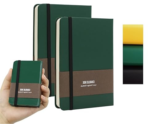 TUNJILOOL 2er Pack A7 Dotted Notizbuch - Leder, 192 Seiten, 80GSM, Gummiband & Innentasche