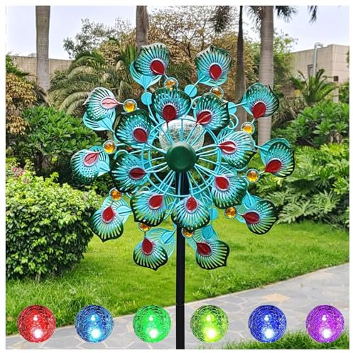 Solar Garten Windrad, 178cm Groß Deko WindmüHlen FüR Den Garten Edelstahl Kugellager, Gartendeko Metall Windspiel FüR Den AußEnbereich,Terrasse