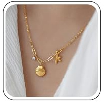TseenYi Collana con ciondolo stella marina con conchiglia Collana con stella conchiglia Collana con ciondolo a catena in oro con graffetta Collana con ciondolo cristallo piccolo Ciprea Seastar Choker