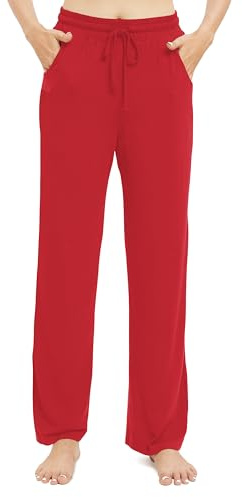 EXCHIC Mujeres Casual Piernas Rectas Largo Pantalones de Cuerda Cintura Elástica Yoga Pantalones con Bolsillo