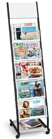 SUNDOY 5-agig Zeitschriftenständer mit Rädern – Bodenstehender Prospektständer & Kataloghalter, Rollbarer Zeitschriftenhalter für Büro, Messen & Zuhause (32,5 cm breit)