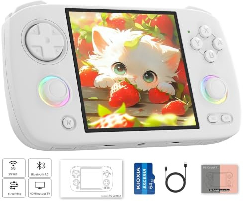 Anbernic RG CubeXX - Gioco portatile retrò con schermo IPS da 3,95 pollici, sistema Linux, scheda TF 64G integrata da 64 G, supporta giochi con uscita TV 5G, WiFi, Bluetooth 4.2 (bianco)