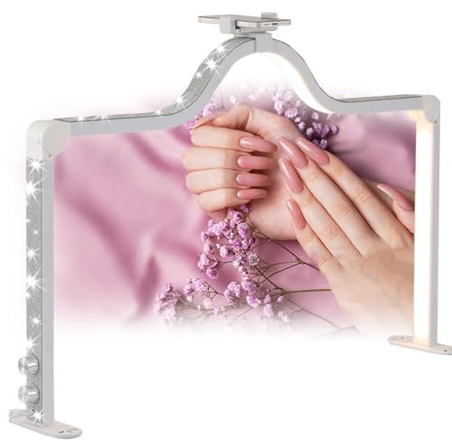 RNQZ Halbmondlicht für den Nageltisch, 34,4 Zoll Faltbare Nagellampe mit Telefonhalter, 3 Farbtemperaturen Nagellampe für den Schreibtisch,Weiß,34 Inch