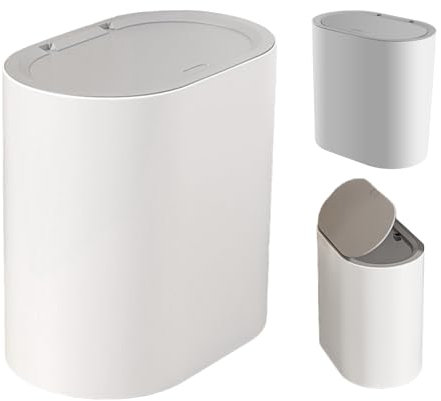 Syengery Poubelle avec couvercle à pression, petite poubelle étroite, corbeille à déchets rectangulaire moderne, poubelle fine, poubelle blanche pour cuisine, bureau, salon