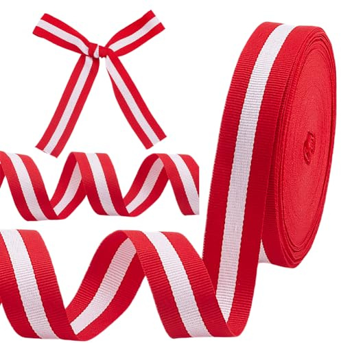 HOBBIESAY Nastro in tessuto grosgrain, 22,86 m x 25 mm, a righe rosse e bianche, nastro per confezioni fai da te, per decorazioni, casa, feste, matrimoni, decorazioni floreali