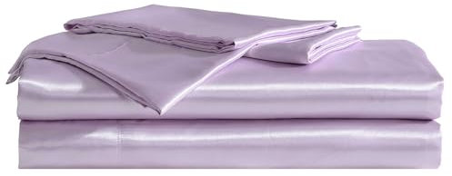 Betsey Johnson - Draps, literie en Satin de Luxe avec taie d'oreiller Assortie, Poche Profonde, éléments Essentiels de Chambre Lisses et Soyeux (Violet uni, lit Simple)