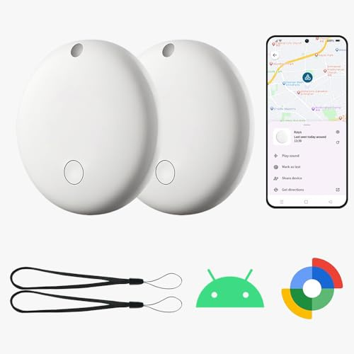 Lot de 2 traqueurs Bluetooth Android, localisateurs d'articles Google Find My (uniquement pour Android), étiquette de suivi pour clés, bagages, sac à dos