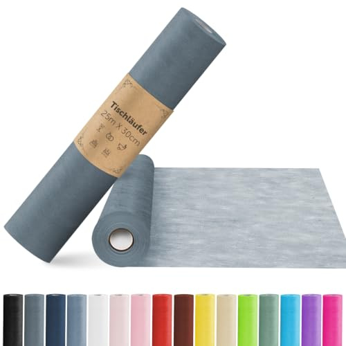 aboveBED 25m x 30cm Vlies Tischläufer, Tischläufer Lichtgrau Tischdeko Tischband für Kommunion, Hochzeiten, Einschulung, Taufe, Geburtstage, Jugendweihe und Party