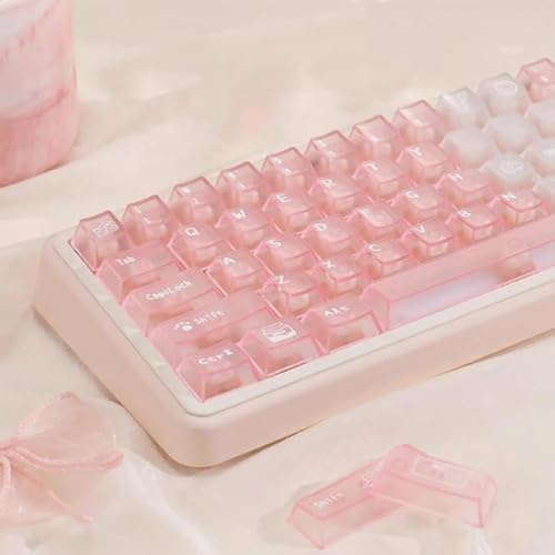 136 Keys Light Pink Cherry Profile Transparent Keycaps Set | Fit for 61/64/87/104/108 Cherry Mx Switches Mechanical Keyboard