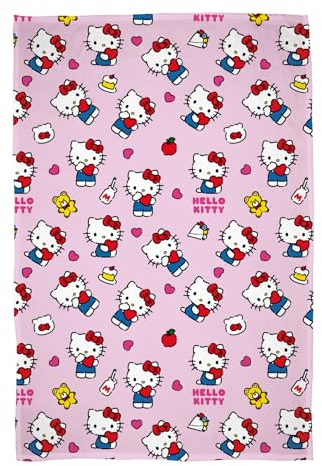 Hello Kitty lizenzierte Fleecedecke, superweiches, warmes rosa Design mit Teddy- und Milchflaschen, perfekt für Zuhause, Schlafzimmer, Übernachtungen und Camping, 100 x 150 cm