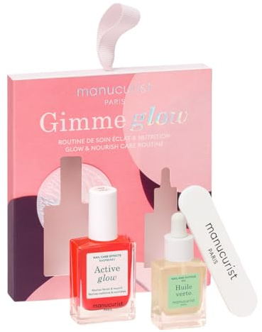 Manucurist Active Glow Raspberry Gift Set & Green Oil – Includes: 1 Care & Makeup Nail Polish, 1 Cuticle Nail Oil, 1 Complimentary Mini Nail File – Gifts for Women - Nails Care Gift Box