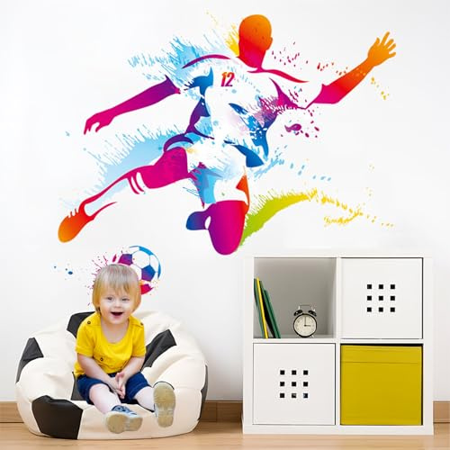 ZenyTra - Lot de 2 stickers muraux en vinyle amovibles - Motif football - Aquarelle - 40 x 50 cm - Pour chambre d'adolescent et chambre de jeu - Décoration de sport pour garçon