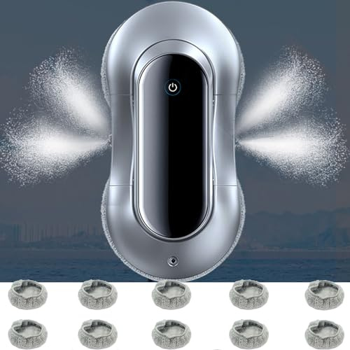 Window Cleaning Robot With Auto 4 Water Spray, 2800pa Remote Control Automatic Cleaner & Washer With Anti-Falling Sensor Detection/10 Cloths,Black