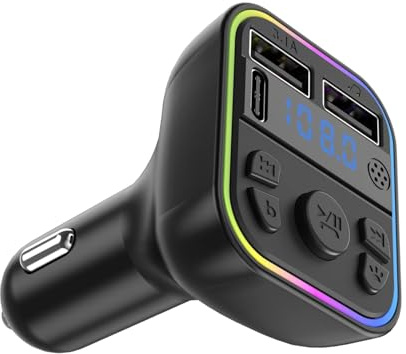 Transmisor FM - Adaptador para Coche de 8 x 5 cm, Carga multidispositivo | Transmisor de Radio FM ABS con Conector de música para Coche y Puerto USB, Adaptador inalámbrico para MP3, WMA, SUV