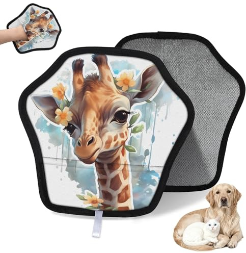 WowPrint Wasserfarben-Blumen-Giraffen-Tierhaarentfernungshandschuh für Katzen und Hunde, wiederverwendbar, elektrostatische Tierhaar-Handschuhe, Bürstenwerkzeug für Couch, Kleidung, Teppich, Möbel