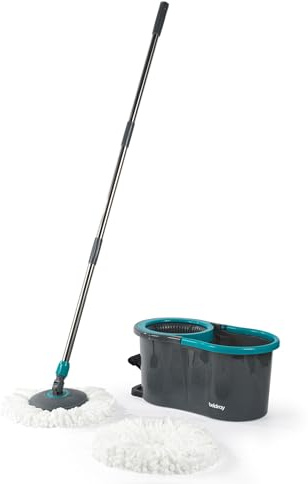 Beldray Anti-Bac snurr- och vridmoppset – 4 l hink med bärhandtag, 2 x antibakteriella mikrofibermopphuvuden, pedaldriven centrifugering och torrsystem, handsfree vridning, 360° svängbart huvud, lätt