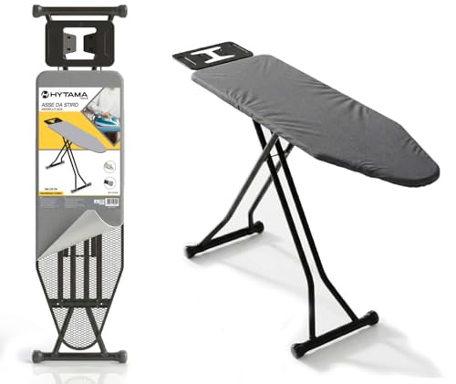 HYTAMA TOOLS Asse da stiro in Acciaio Nero ADA 38x120 con Poggiaferro e Piedini antiscivolo, altezza regolabile in 2 posizioni, Sottotessuto in schiuma di altissima qualità