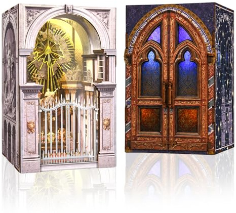 MiniCity Set di 2 casette in miniatura per adulti, casa delle bambole, serra con luce LED, puzzle 3D fermalibri in legno, kit fai da te, libreria, decorazione regalo