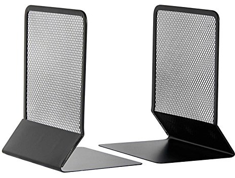 OSCO Wiremesh Bookends, Heavy Duty Metal Mesh Book Supports for Shelves, Bookcases & Desks, Non-Slip Base, Ideal for Home, Office, School or Library Use, Pack of 2 – Black