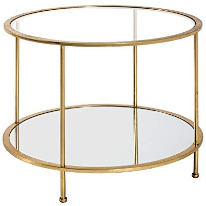 HAKU Möbel Table d'appoint Or, métal, Verre trempé, Miroir - Dim.: H 45 cm x Ø 60 cm, Style: Art Deco
