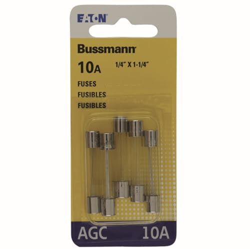 Bussmann AGC-10-R AGC Series Fuse, Fast Acting, 10 Amp, 250V, Glass Tube, 1/4 x 1-1/4, Rohs Compliant (Pack of 5)