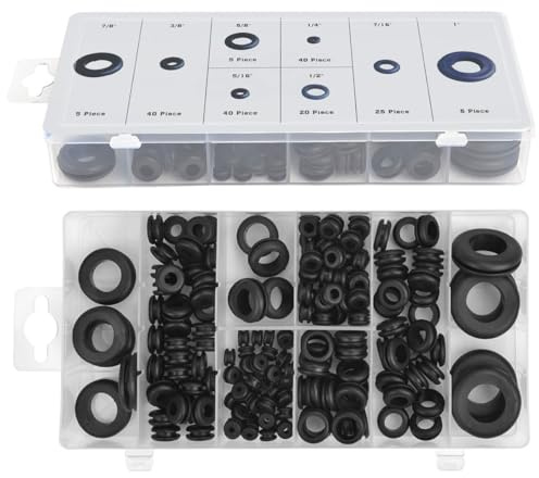 TIMESETL 180Stück Dichtungringe Gummi Unterlegscheiben Set, Gummitülle 8 Verschiedene Sortiment O-Ring Elektrischer Leiter Unterlegscheiben für Draht, Stecker und Kabel