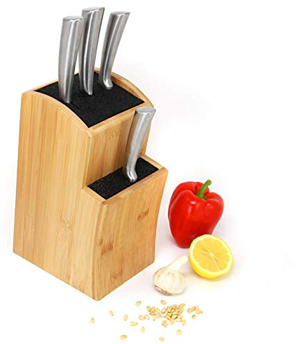 Universal Bamboo Knife Block Slotted Kitchen Knives Holder Knife Storage & Organiser Stand Secure Fibre Rods Suitable for All Knives M&W
