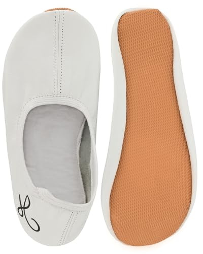 Siegertreppchen Turnschläppchen Leder (Größe 30) Weiß, Gymnastikschuhe für Kinder & Erwachsene - Ballettschuhe atmungsaktiv & rutschfest