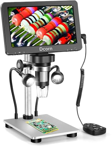 7-tums LCD digitalt mikroskop med 32 GB TF-kort, Dcorn handhållen USB 1200X förstoring 1080P videomikroskop med metallstativ för felmynt lödning barn, PC-vy, Windows/Mac-kompatibel