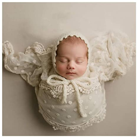 Honra Orraphtstu Newborn Photography Prop Lace Wrap Baby Girl Posing Photoshoot Layer (Ivory Cream B)