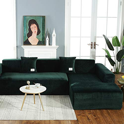 DENGZH Velvet Sofabezug L Form,Stretch Plüsch Sofa Überwürfe Sofahusse Ecksofa Elastisch Schonbezug Antirutsch Eckcouch überwurf Sofaschoner Sofa Abdeckung （L-förmiges Ecksofa erfordert Zwei）