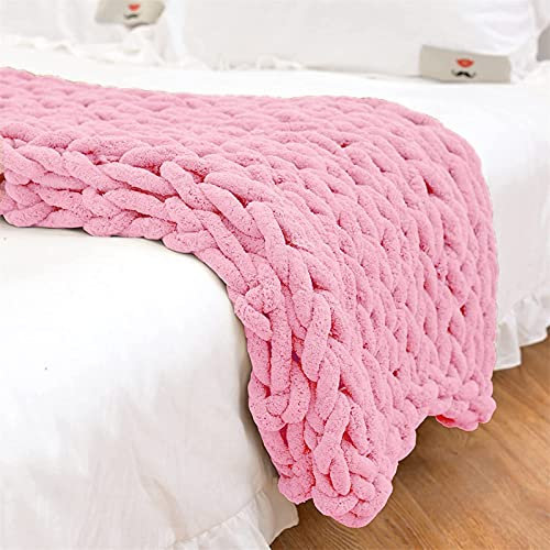 GYHH Gestrickte Grobe Strickdecke Wolle Kuscheldecke Grobstrick Wolldecke,Chenille Handgewebte Überwurf Gemütliche Warme Decke Für Bett Sofa Stuhl Büro (40 x80 | 100x200cm,Pink)