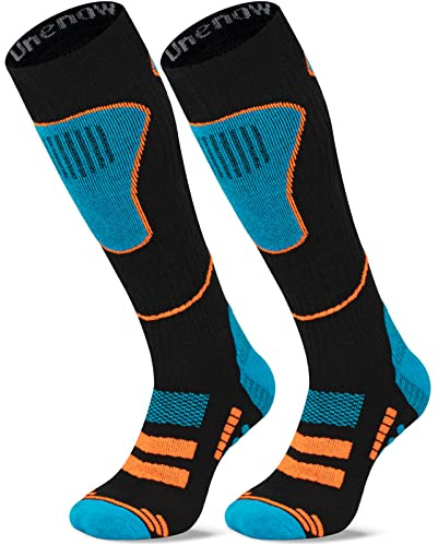 unenow Merino Wool Ski Socks 2 Pairs, Thermal Knee High Warm Socks for Snowboarding, Hiking, Cold Weather, Snow, Hunting