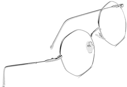 Voolga Klassische Retro Blaulichtfilter Brille, Polygon Brille Ohne Stärke Damen und Herren, Mode Fake Brille für Anti Blaulicht von Computer mit Metall Brille Beine