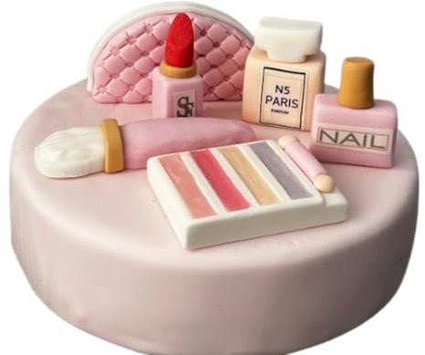 SugArt Edible Makeup Cake Toppers - Set of 6 | Perfume, Lipstick, Handbag & More | Handmade Cake Decorations for Birthdays & Beauty-Themed Cakes | Perfect on Fondant and Icing Cakes | Made of Sugar