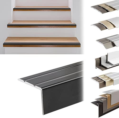 KARAT Stufenkantenprofile selbstklebend oder vorgebohrt mit Montagematerial - Treppenkantenprofile Winkelprofile (Winkelprofil, Schwarz, 1000x24,5x20 mm, Selbstklebend)