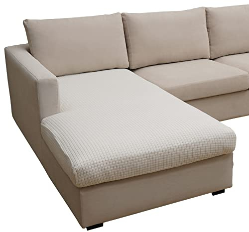 Eismodra Sofabezug L Form,Sofa Überzug 3 Sitzer,Stretch Sitzkissenbezug,Couch Überwurfdecke Sofaschoner Sofaüberwurf,Elastischer Bezug Cover für L-Form,Cremeweiß,Chaiselongue(1 Stück)