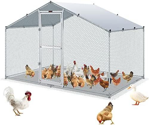 VEVOR Hühnerstall, 2 x 3 x 2 m Hühnerhaus Freilaufgehege mit Sonnenschutzdach PE-Plane, Stahl Kleintierstall Hühnerhaus Dach Geflügelstall Hühnerkäfig für Hühner, Enten, Gänse, Kaninchenn usw.