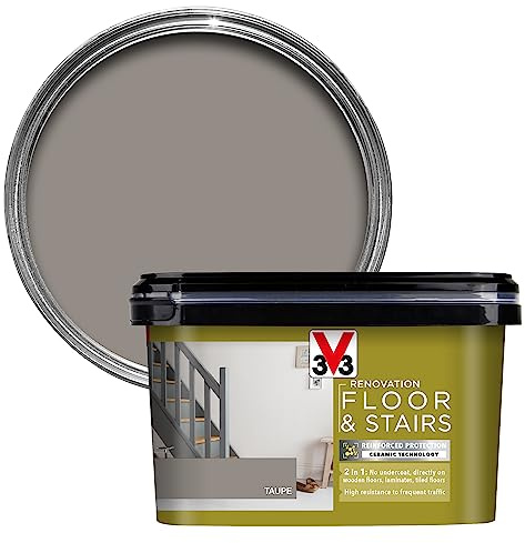 V33 Renovation Floor & Stairs Paint, Taupe Satin, 2L | No undercoat needed, Heavy traffic resistance, Ultra washable, Flexible & non-flaking, Suitable for wood, laminate & tiles