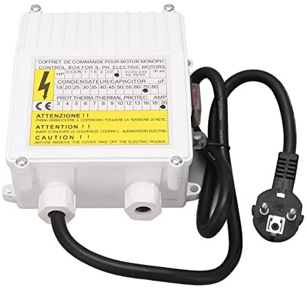 Caja de Control para Bomba Sumergible de Pozo Profundo 2.2KW con Interruptor de Protección Térmica y Carcasa de ABS Resistente Ideal para Sistemas de Agua Domésticos (Enchufe UE 220V)