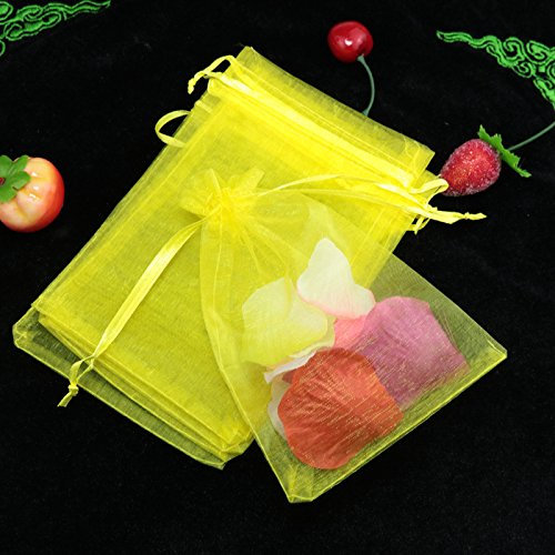 SYSUII 100 Stück Organzasäckchen,30x40cm Organzabeutel Säckchen Geschenkbeutel Organza, Schmuckbeutel Hochzeit-Säckchen mit Kordelzug Für Festival süßigkeiten Party Und Hochzeit Weihnachten, Gelb