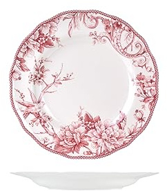 H&H Primrose Set 6 Piatti Piani, in Porcellana, Rosso e Bianco, 27.5cm, Stile Inglese