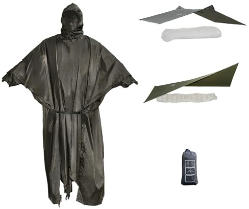 onewind Regnponcho med huva, regnrock av silnylon, mångsidig överlevnadsrock, vattentät, andningsbar, lätt, L