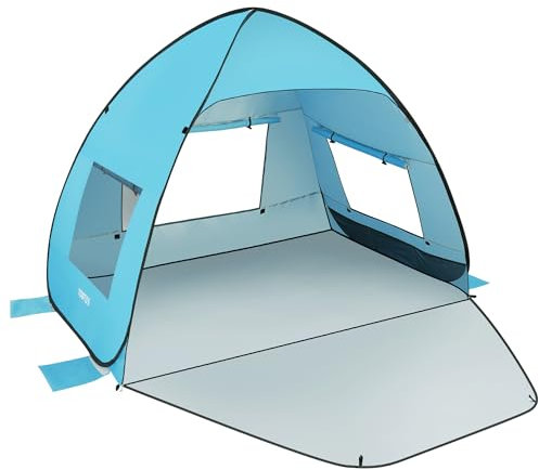 TOBTOS UPF 50+ Easy Pop Up 3-4 Person Beach Tent Sun Shelter Instant Automatic Sport Umbrella, Portable Sunshade with Carry Bag (Blue)