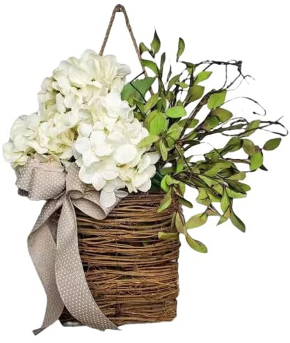 Spring Wreaths for Front Door Artificial Wreath Hydrangea Door Hanger Basket Wreath Wildflowers Door Hanging Basket Spring Summer Front Door Wreath